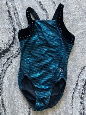 GK Teal and Black Girls' One-Piece Gymnastics Leotard